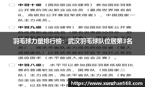 羽毛球力量排行榜：武汉羽毛球队位居第3名